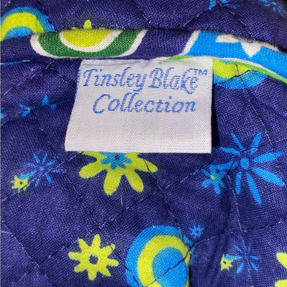 TINSLEY BLAKE Collection Large Duffel Bag Daisy Cotton Quilted Weekender GRN/BLU - Picture 7 of 8